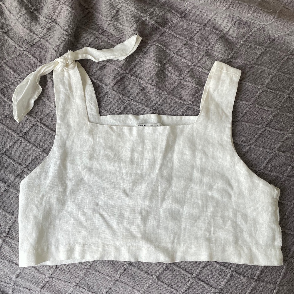 Zara White Linen Crop Top Size XL